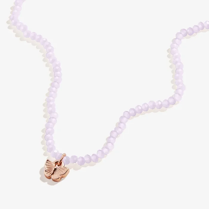 Renewal Butterfly + Pink Bead Necklace, Adjustable