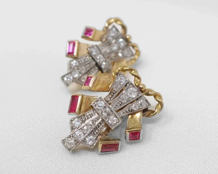 Retro Ruby and Diamond Earrings