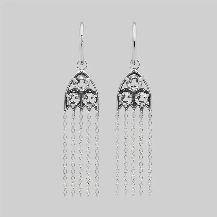 REVERENT. Gothic Window Glass Drop Earrings – Silver