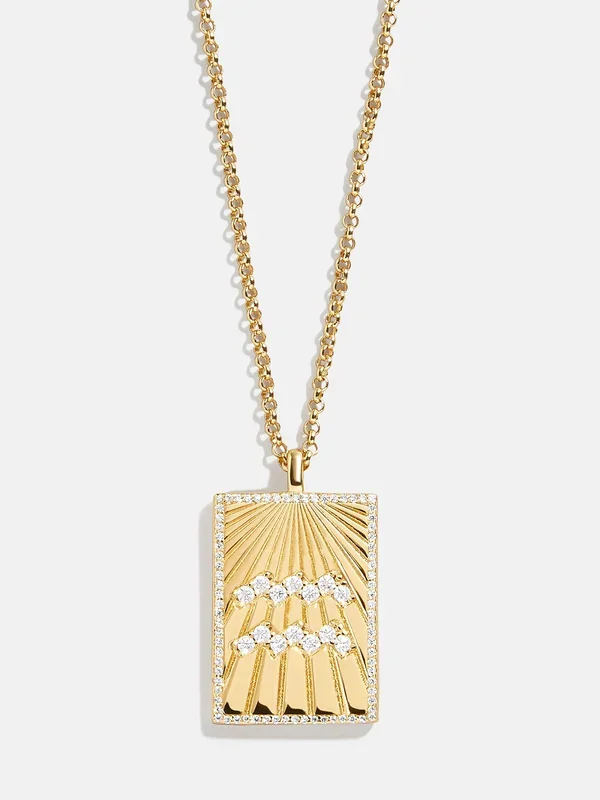 Reversible 18K Gold Zodiac Pendant Necklace – Aquarius