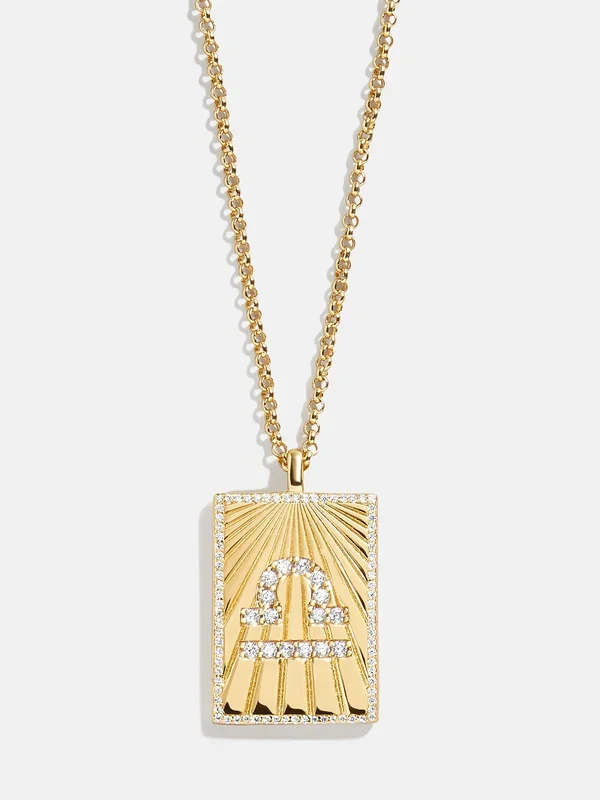 Reversible 18K Gold Zodiac Pendant Necklace – Libra