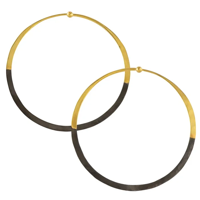 Rhodium Dipped Hammered Hoops in Gold – 2 1/2″