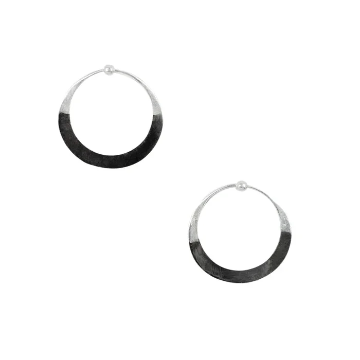 Rhodium Dipped Hammered Hoops in Silver – 1″