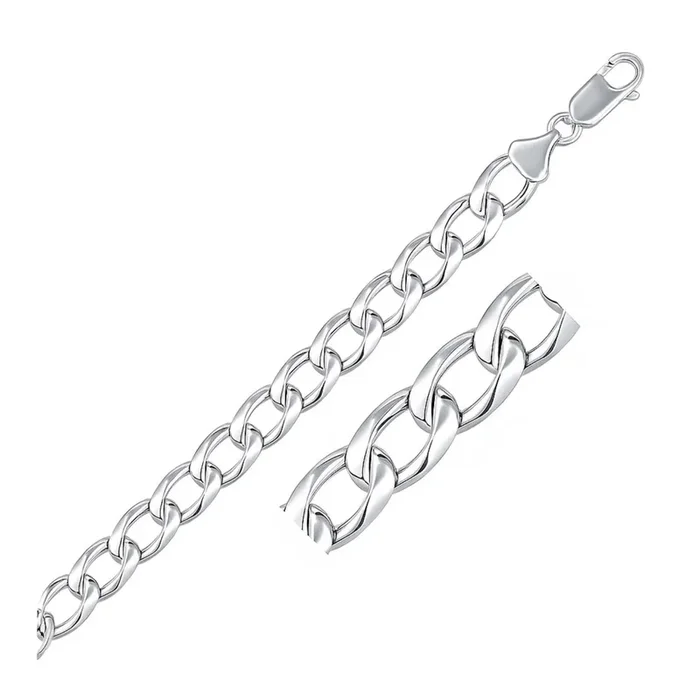 Rhodium Plated 8.4mm Sterling Silver Curb Style Bracelet