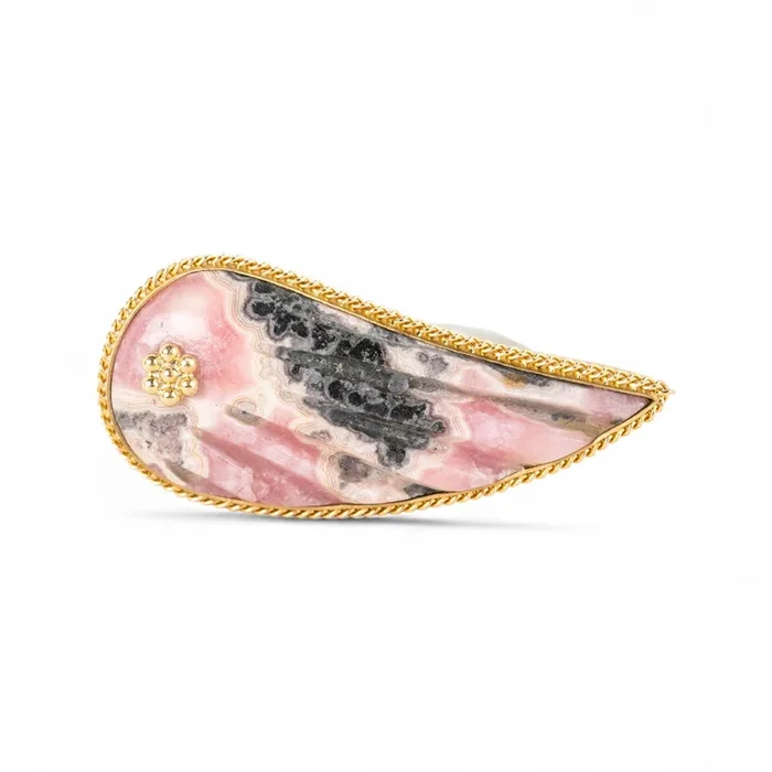 Rhodochrosite Wing Ring in Sterling Silver and 18k Gold