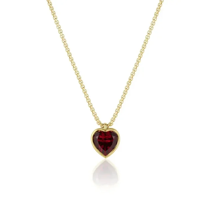 Rhodolite Heart Charm Necklace on Dainty Box Chain
