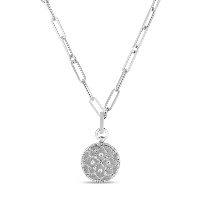 ROBERTO COIN Venetian Princess Small Diamond Medallion Necklace