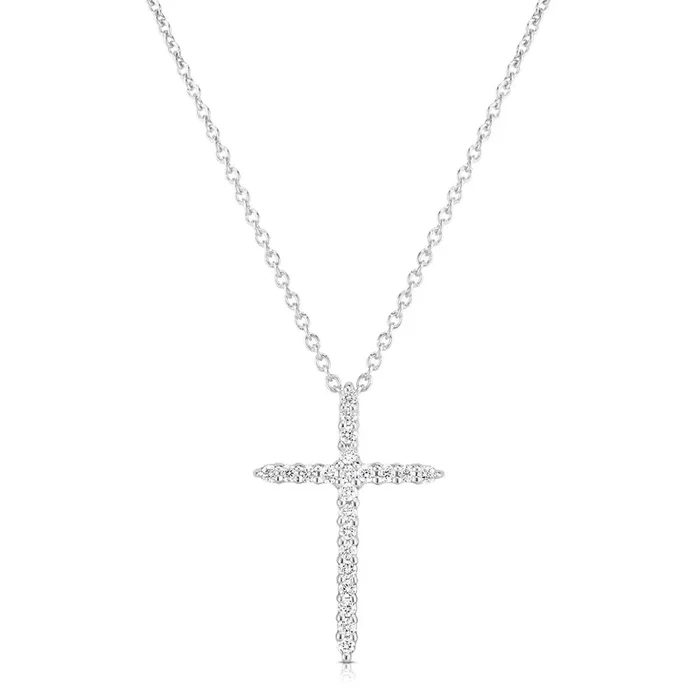 ROBERTO COIN White Gold Tiny Treasures Sliver Diamond Cross Necklace