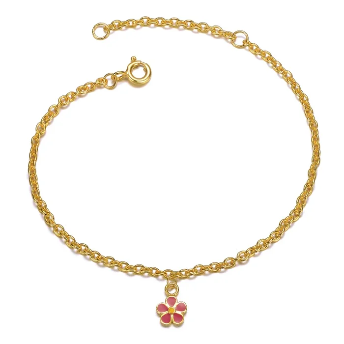Rochelle Fuchsia-Red Daisy Flower Drop Charm Bracelet