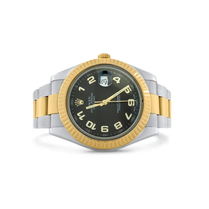 Rolex Date-Just II 41mm, Two-Tone 18K Yellow Gold & Stainless Steel, 18k Yellow Gold Fluted Bezel, Black Arabic Dial, Oyster Bracelet Ref. 116333