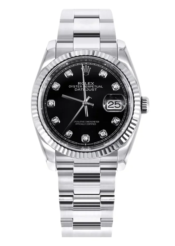 ROLEX DATEJUST 36 MM FACTORY BLACK DIAMOND | OYSTER BAND STEEL WATCH | 116234 | FLUTED