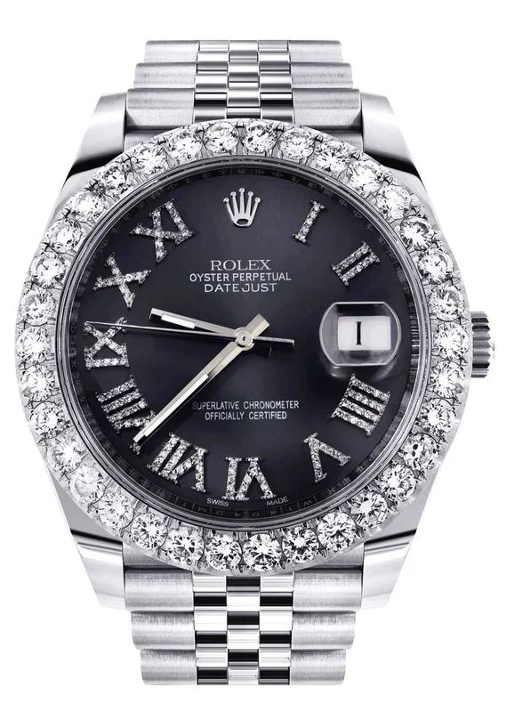 Rolex Datejust 41 Watch | 41 MM | Custom Black Graphite Roman Diamond Dial | Jubilee Band