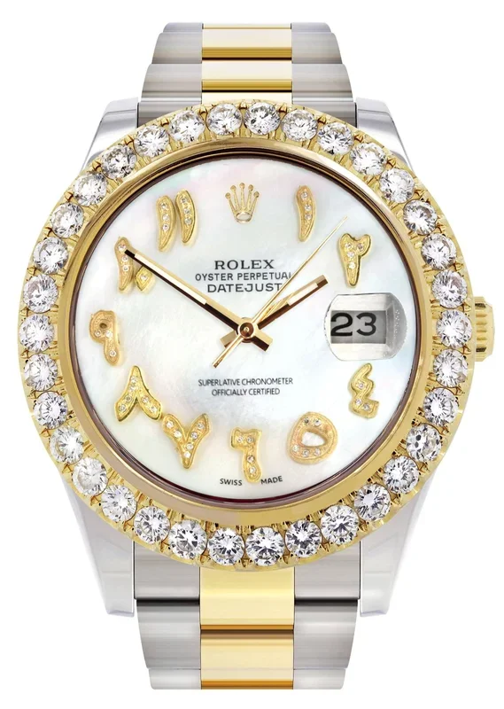 Rolex Datejust II Watch | 41 MM | 18K Yellow Gold & Stainless Steel | Custom Pearl Arabic Dial | Oyster Band