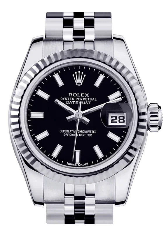 Rolex Datejust Watch For Women | Stainless Steel | 18K White Gold Fluted Bezel | 26 Mm