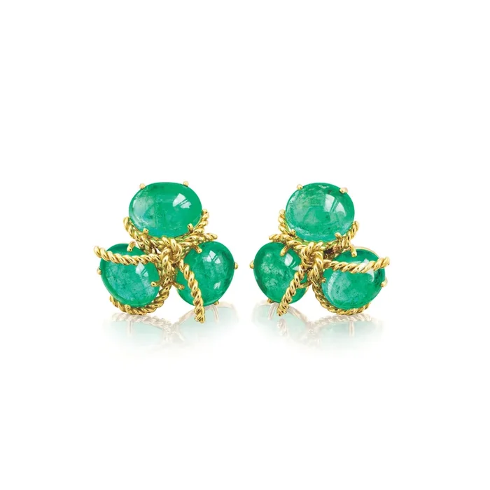 Rope Knot Earclips in Emerald