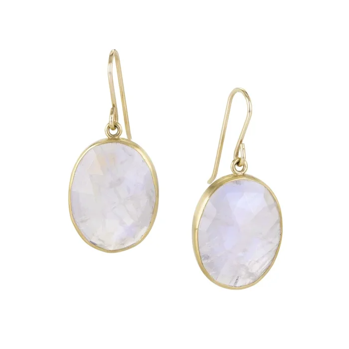 Rose Cut Blue Moonstone Drop Earrings
