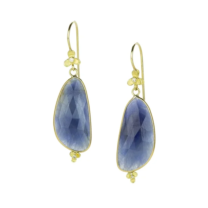 Rose Cut Blue Sapphire Drop Earrings