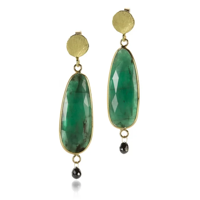 Rose Cut Emerald Slice Earrings