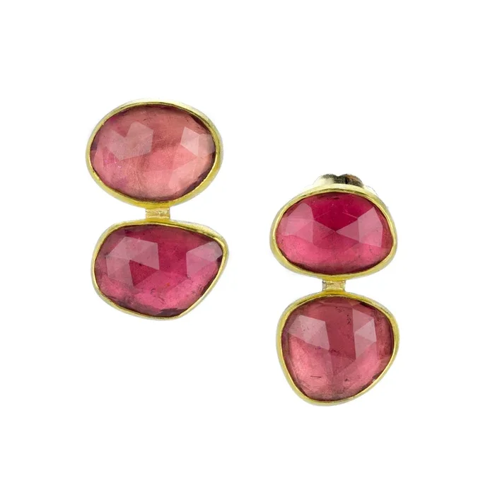Rose Cut Red Tourmaline Stacked Earrings
