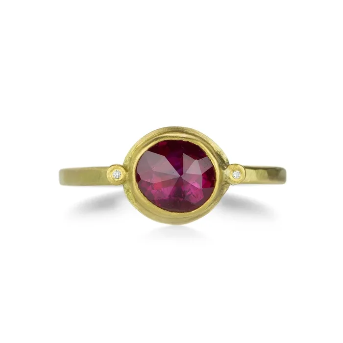Rose Cut Ruby and Diamond Ring