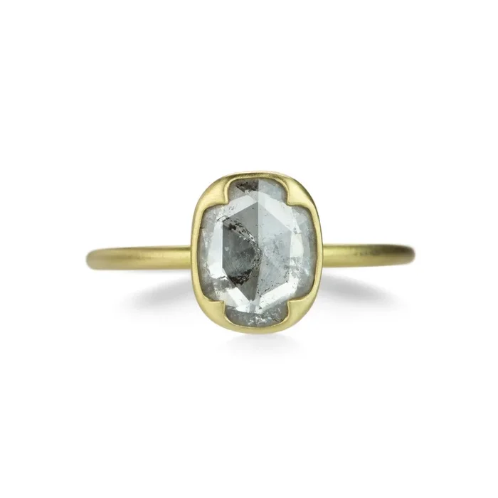 Rose Cut Salt and Pepper Diamond Ring