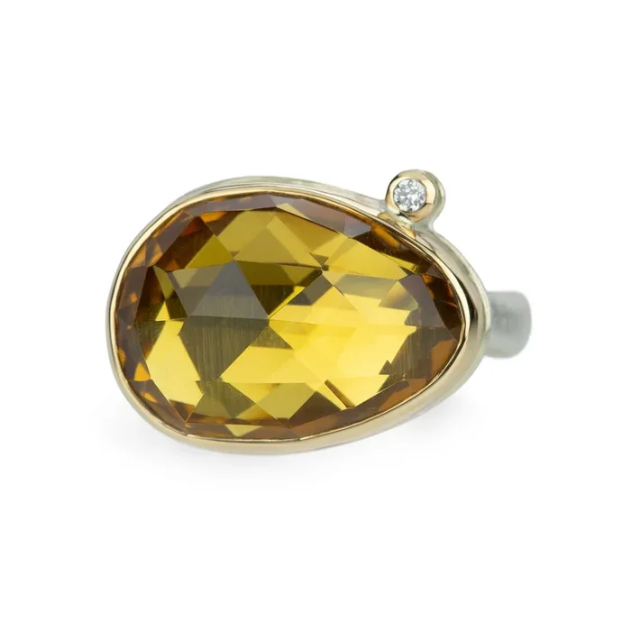 Rose Cut Teardrop Citrine Ring