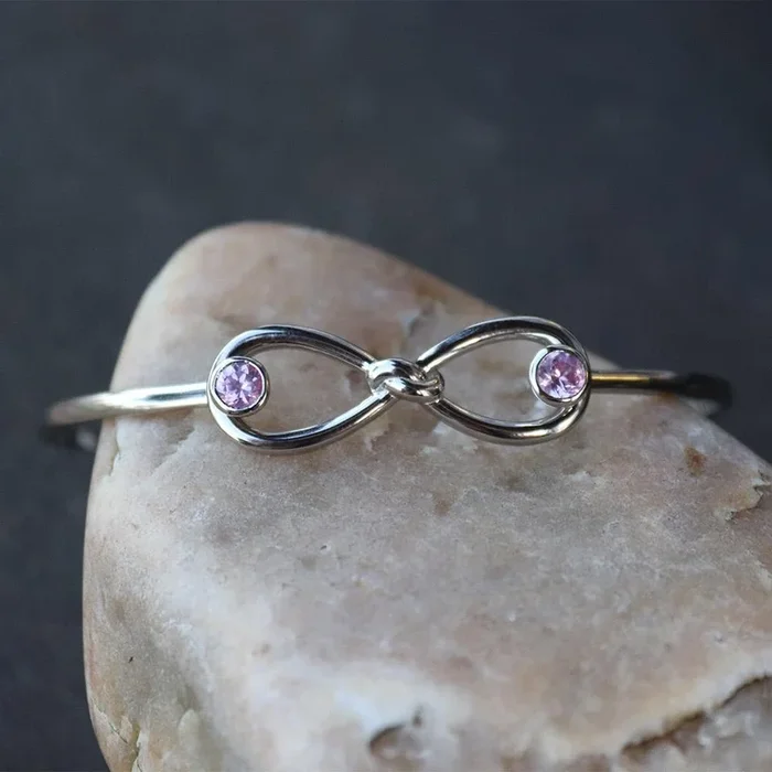 Rose Quartz Infinity Knot Bangle Bracelet in Sterling Silver