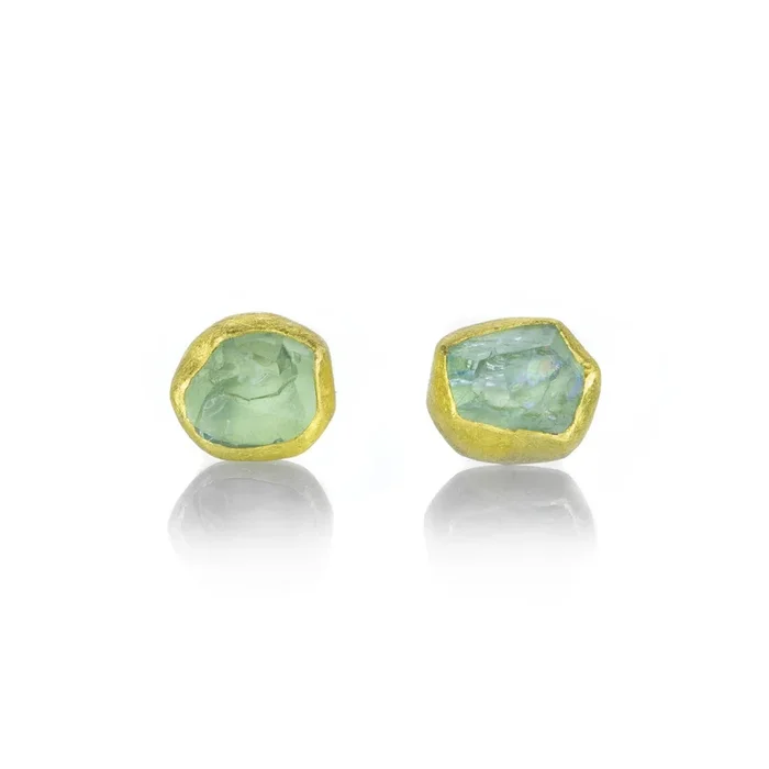 Rough Aquamarine Crystal Studs