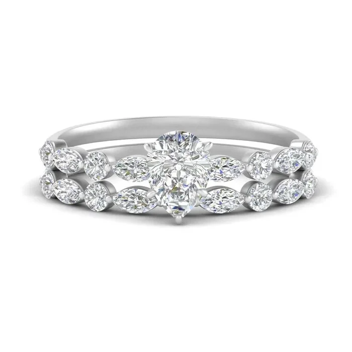 Round And Marquise Bridal Pear Shaped Wedding Set