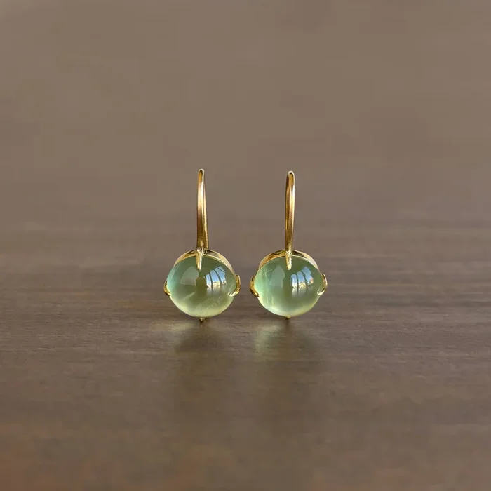 Round Cabochon Prehnite Earrings