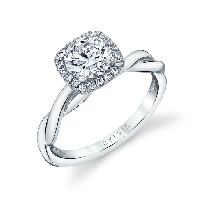 Round Cushion Cut Modern Halo Spiral Engagement Ring – Coralie