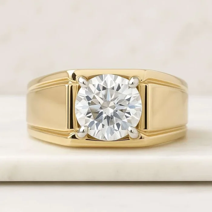 Round Cut Diamond Solitaire Engagement Men’s Ring