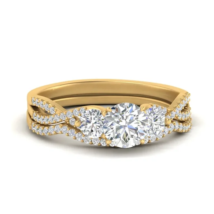 Round Cut Diamond Twisted Floral Prong Bridal Set