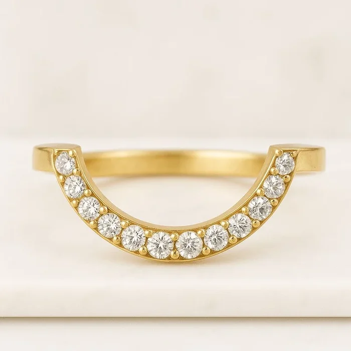 Round Cut Eco-Friendly Diamond Curved Wedding Band