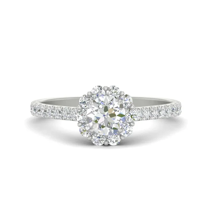Round Cut Flower Halo Engagement Ring