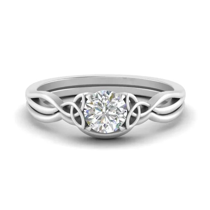 Round Cut Infinity Celtic Solitaire Wedding Set