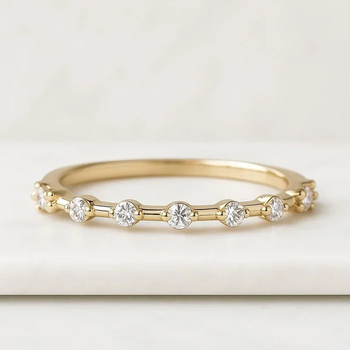 Round Cut Lab Grown Diamond Wedding Band In Yellow Gold