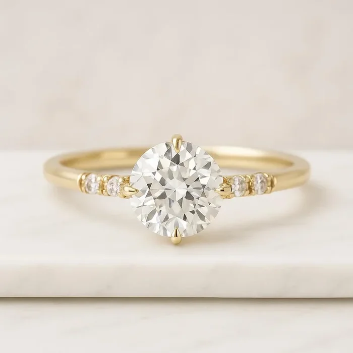 Round Cut Pave Moissanite Engagement Ring