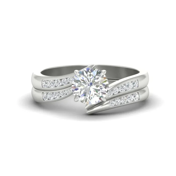 Round Cut Swirl Channel Bridal Wedding Set