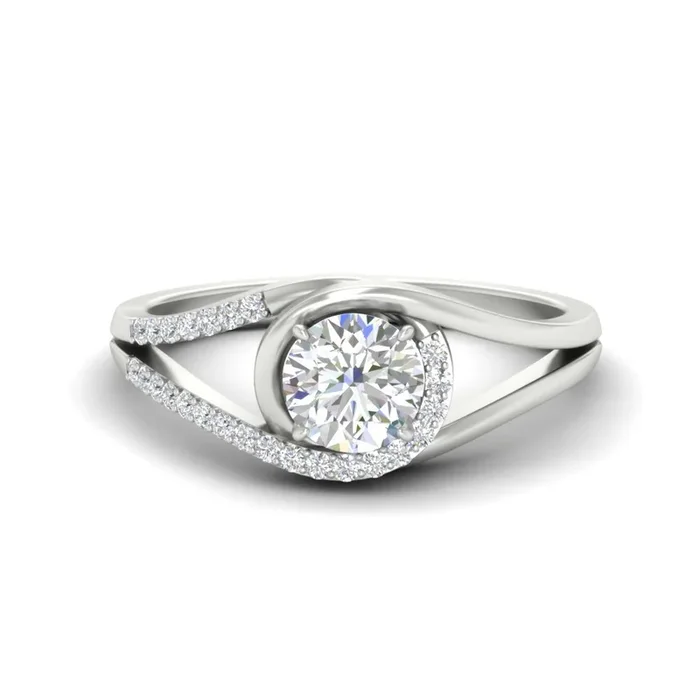 Round Cut Swirl Split Engagement Ring