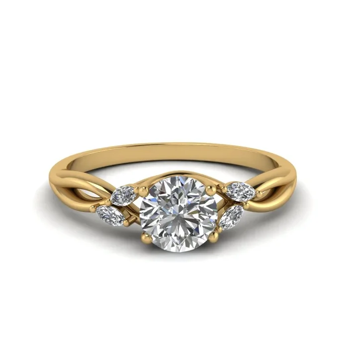 Round Cut Twisted Marquise Accents Diamond Ring