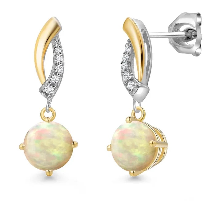 Round Dangle Earrings for Women | 925 Silver and 10K Yellow Gold | 6MM Round Gemstone Birthstone and Lab Grown Diamond | Fine Jewelry for Her Mom Wife