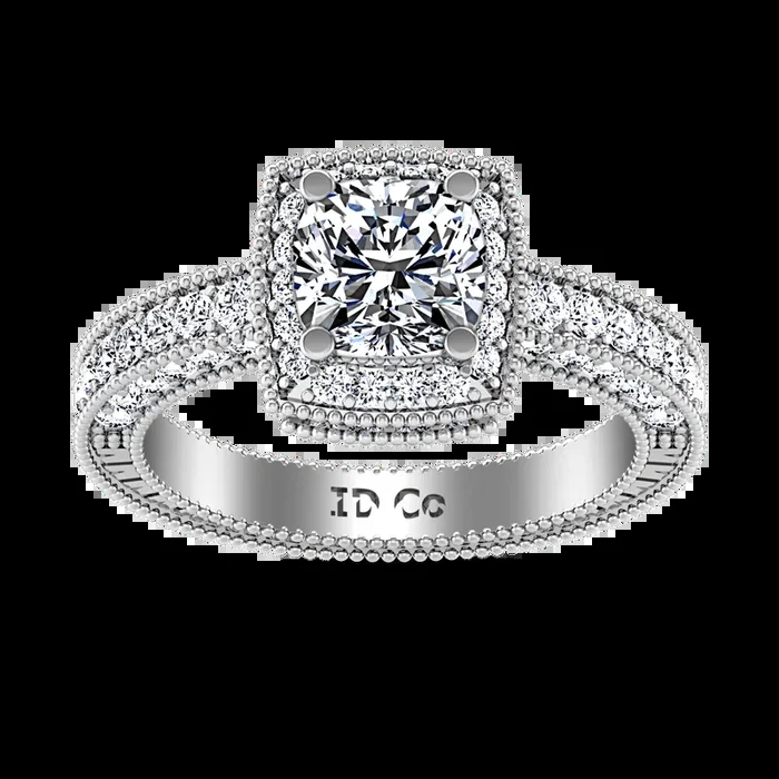 Round Diamond Halo Engagement Ring Danica 14K White Gold