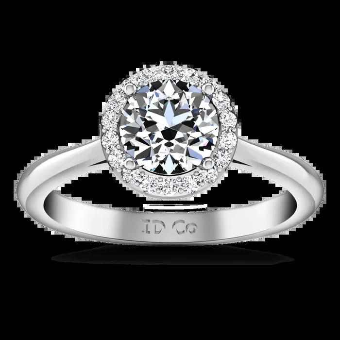 Round Diamond Halo Engagement Ring Etoile 14K White Gold