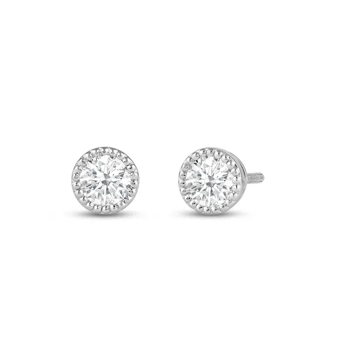 Round Diamond Milgrain Solitaire Stud Earrings