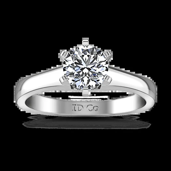 Round Diamond Solitaire Engagement Ring Stylized 6 Prong 14K White Gold