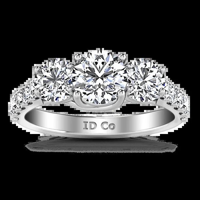 Round Diamond Three Stone Engagement Ring Victoria 14K White Gold
