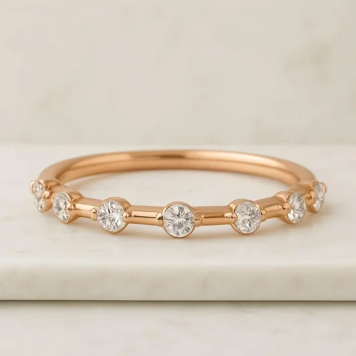 Round Distance Lab Grown Diamond Wedding Band for Women