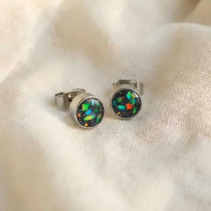 Round Dragon Scale Opal Glowstone Earrings