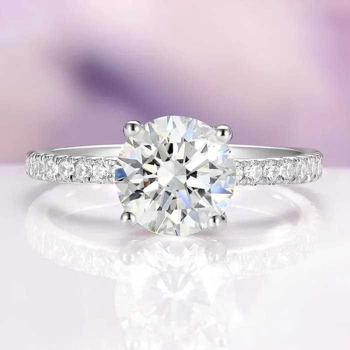 Round Lab-Grown Diamond Engagement Ring in 14K White Gold (IGI Certified)
